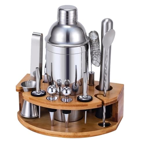 Set Shaker Cocktail Kit Barman con Supporto, Set Barman in Acciaio INOX da 750ML 12 pezzi con dosatore misurino cocktail, Kit Barman Professionale Completo per Home Bar, Regali per Papà (Argento)