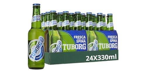Tuborg, Cassa con 24 Bottiglie da 33cl, Birra Lager, Gusto Fresco e Dissetante, Gradazione Alcolica 5.0% Vol