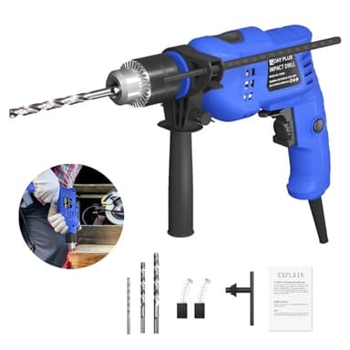 Trapano a Percussione 2 in 1 Da 850W, 3000RPM Elettrico a Filo, con Impugnatura Girevole a 360° + Blocco Della Velocità, Punte Da 5/6/8mm per Legno, Acciaio e Calcestruzzo, per Materiali Duri