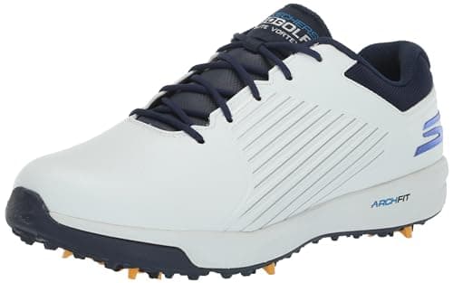 Skechers Scarpa da Golf da Uomo Elite Vortex, Ginnastica, Bianco Sintetico Navy Trim Blu Trim, 42 EU