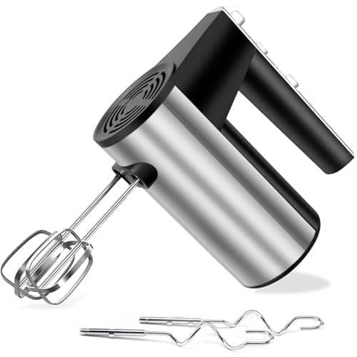 Frusta a mano elettrica, 1000 W, in acciaio inox, per cottura al forno, velocità turbo boost/autocontrollo + 5 velocità + pulsante di espulsione + 4 accessori in acciaio inox per montare facilmente
