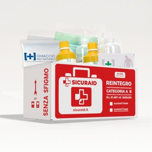SICURAID Kit Reintegro Cassetta Pronto Soccorso Allegato 1 – Per Aziende con 3 o più Dipendenti – Conforme DM 388/2003 – Fornitura Ricambi Cassetta Medica Senza Sfigmo