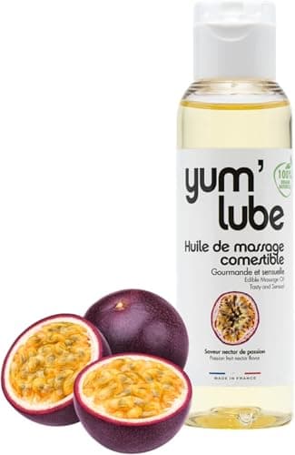 Yum'Lube | Olio massaggio comestibile al Frutto della passione – Sensuale per coppia, Corpo rilassante & Massaggi intimi