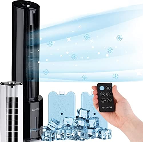 Klarstein Condizionatore Portatile Senza Tubo 45W, 4in1, Umidificatore, Climatizzatore Portatile Silenzioso con Night Mode, Ionizzatore, Ventilatore Aria Fredda, Raffrescatore 400m³/h, Serbatoio 4L