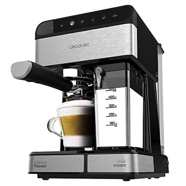 Cecotec Caffettiera Semiautomática Power Instant-ccino Touch Serie Nera, Serbatoio di Latte, Controllo Tattile, 20 Bares, Thermoblock, 1350 W, 1.4 L, Acciaio Inossidabile