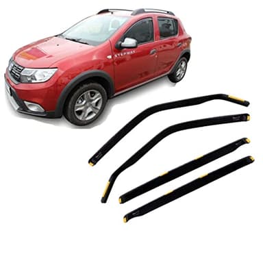 J&J Automotive | Deflettori D'Aria Antiturbo Per Sandero/Stepway 2012-2020, Set di 4 Pz, Nero, Antivento, Antipioggia, Fume' Oscurati