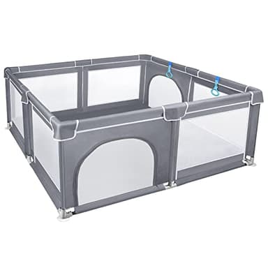 NAIZY Box per Bambini XXL 200x180cm recinzione strisciante Pieghevole Protezione Recinto Bambini Box con rete traspirante e base antiscivolo per bambini interni ed esterni grigio - 200x180cm
