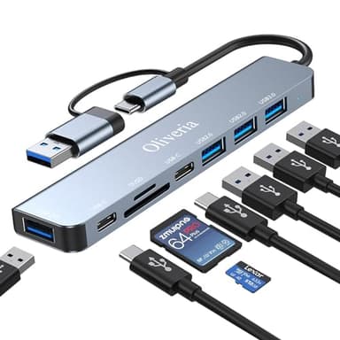 Oliveria Hub USB C 3.0, adattatore multiporta hub USB 3.0 8 in 2 con lettore di schede SD e TF, porte USB 3.0 e USB 2.0, porta USB-C, hub USB tipo C per MacBook Air/Pro, Galaxy, iPad, Windows, ecc.