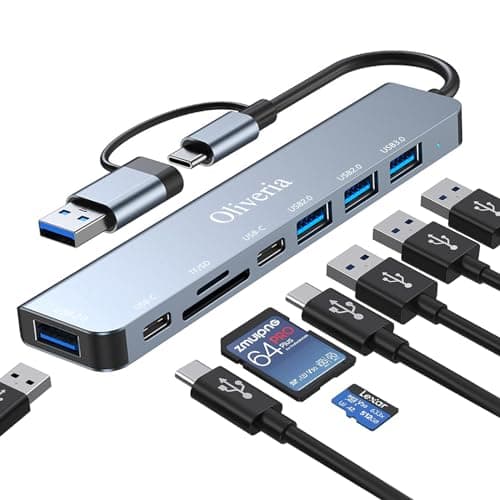 Oliveria Hub USB C 3.0, adattatore multiporta hub USB 3.0 8 in 2 con lettore di schede SD e TF, porte USB 3.0 e USB 2.0, porta USB-C, hub USB tipo C per MacBook Air/Pro, Galaxy, iPad, Windows, ecc.