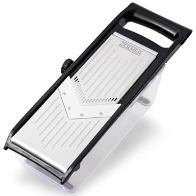 ZOLMER® - Mandolina per verdure professionale regolabile con due lame taglia verdure julienne extra affilate - Mandolina con contenitore e protezione per dita - affetta verdure manuale