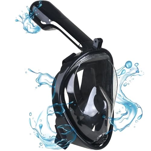 Gadgy®, maschera integrale da snorkeling con supporto per fotocamera e GoPro, campo visivo di 180 gradi, maschera anti-appannamento con boccaglio, Black, L XL