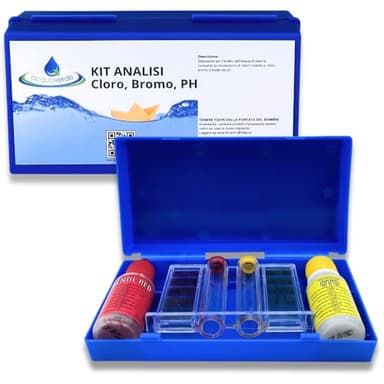 acquaverde | Kit di Analisi per Acqua di Piscina, Test del pH, Cloro e Bromo - Set completo di Provette, Scala Colorimetrica e Reagenti in Pratico Cofanetto