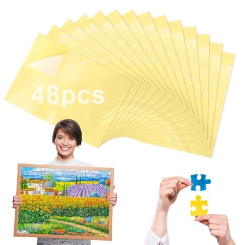 48 Fogli Colla per Puzzle Bifacciale Colla Puzzle Carta Adesiva Trasparente Fogli Adesivi Trasparenti Puzzle Pellicola Autoadesiva per Fissare e Proteggere i Puzzle per Foto e Cartoline(25 × 18 cm)
