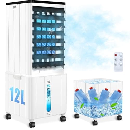 Condizionatore Portatile Senza Tubo, 12L Climatizzatore Portatile con Timer da 12 Ore, 3 Modalità, 40dB, 60W, Oscillazione a 120°, Telecomando, Raffrescatore d'Aria per Camera da Letto