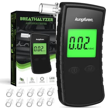 Alcol Test Etilometro Portatile Certificato: Professionale Digitale Alcoltest con Display LCD Blu Digitale - Tester di Alcool Precisione di Grado con 11 Bocchini per Test Personali