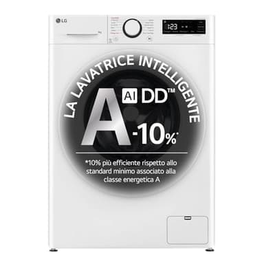 LG AI DD F4R3009NNWW Lavatrice Classe A -10%, Carica Frontale Serie R3, Lavatrice 9kg, 1400 giri, AI Wash, Motore Inverter Direct Drive, Smart Diagnosis, Cestello a bolle, Libera installazione, Bianca