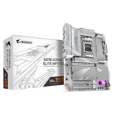 GIGABYTE Scheda madre X870 AORUS ELITE WIFI7 ICE - Supporta CPU AMD Ryzen 9000, VRM digitale a 16+2+2 fasi, fino a 8000MHz DDR5 (OC), 3xPCIe 5.0, Wi-Fi 7, LAN 2.5GbE, USB 4