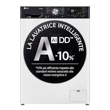 LG AI DD F4R7509TSWB Lavatrice 9kg, a Carica Frontale, Serie R7, Lavatrice Classe A -10%, 1400 giri, TurboWash 360, Autodosaggio, Vapore su 7 Programmi, Wi-Fi, Libera Installazione, Bianco