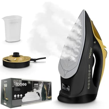 ZEEGMA IRONEE Ferro da stiro senza fili e con fili, Con rivestimento in ceramica 2600W, Stiratura orizzontale e verticale Serbatoio 320ml autopulente Antigoccia e anticalcare Stiratura
