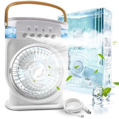 Mini Condizionatore Portatile 4 in 1, Mini Ventilatore Raffrescatore Ad Acqua, Climatizzatore Silenzioso, Ventilatore Evaporazione senza Tubo Ricaricabile Humidifier Type-C con Temporizzatore (Bianco)