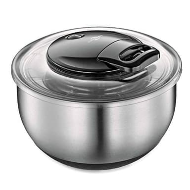 Küchenprofi Turbo, centrifuga per insalata, in acciaio inox, 5 litri, diametro 24,5 cm, con corda, pulsante di arresto e fondo antiscivolo, lavare e asciugare per insalata | Insalatiera con coperchio