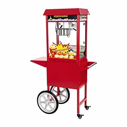 Royal Catering RCPS-16E Macchina Pop Corn Retro (1600 Watt, 5 Kg/H, 16 L/H, Rivestimento Teflon, Carrello e Accessori Inclusi) Rosso