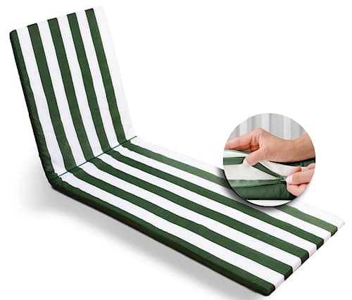 HAND - Materassino per Lettino Prendisole Sfoderabile 82+110x60 cm - Cuscino Alto per Sdraio da Esterno in Gommapiuma Made in Italy (Verde Rigato)