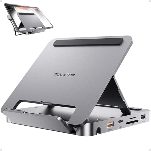 PULWTOP Hub USB C per iPad Pro, Docking station per iPad, HDMI 4K a 60 Hz, hub in alluminio PD da 100 W con custodia SSD, supporto dock foldable per iPad, hub iPad per iPad Air/Pro M1, M2, M4,Windows
