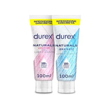 Durex Naturals, Lubrificante Sessuale Intimo, Gel Lubrificante per Rapporti Intimi, 100% Ingredienti di Origine Naturale, Classico con Aloe Vera 100 ml e Idratante Con Acido Ialuronico 100 ml