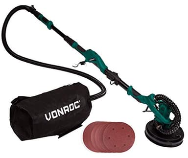 VONROC Levigatrice per muro e pareti 1050W - 6 carte abrasive, tubo di aspirazione, sacco di raccolta - Cavo 4 metri, testa girevole, impugnatura telescopica 180cm - Per un risultato uniforme