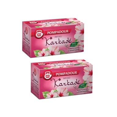 Pompadour 1913 | Karkadé 100% Naturale Tonificante e Dissetante | Tisana Fiori di Ibisco | Infuso Senza Caffeina - 2 x 20 Bustine di Tè (80 Gr)