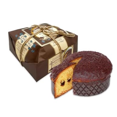 Chiostro di Saronno Panettone Artigianale al Cioccolato 750 g, Lenta Lievitazione, Panettone con Gocce di Cioccolato Farcito con Crema al Cioccolato, Senza Canditi e Uvetta, Incartato a Mano