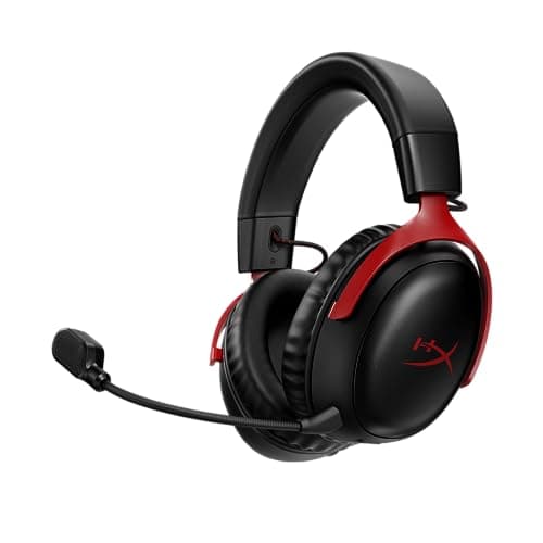HyperX Cloud III Wireless, Cuffie da Gaming Senza Filo, Connessione 2,4 GHz, Telaio Alluminio, Cuscinetti in Memory Foam Rivestiti in Similpelle, Comandi Integrati, Durata fino a 120 Ore, Nero/Rosso