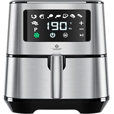 KESSER® Friggitrice ad aria calda XXL da 5,5 litri in acciaio inox | incluso cestello per il pane | Friggitrice da 1700 W Friggitrice ad aria | 8 programmi |✓ Forno ✓ Convezione ✓ Grill, Argento