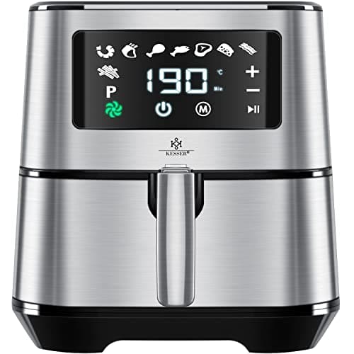 KESSER® Friggitrice ad aria calda XXL da 5,5 litri in acciaio inox | incluso cestello per il pane | Friggitrice da 1700 W Friggitrice ad aria | 8 programmi |✓ Forno ✓ Convezione ✓ Grill, Argento
