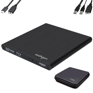 archgon Style lettore 4K-UHD masterizzatore Blu-ray esterno (lettore) USB 3.0 USB-C alu nero e scatola protettiva