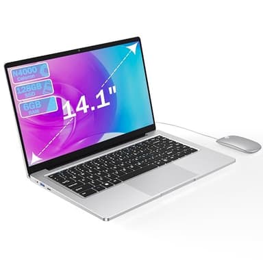 PC Portatile da 14,1 pollici,6GB di RAM,128GB di SSD,N4000 Celeron Dual-Core,Wi-Fi Bluetooth 2,4/5,0G,1920×1080 UHD,Notebook Design Senza Ventola,Mouse Incluso,Tastiera a Membrana.