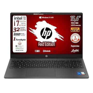 HP 250 G10, PC Portatile CPU Intel Core i7-1355U 13th 10Core, fino a 5 GHz, RAM 32Gb, SSD Pci 1Tb, Display 15.6" ips FHD, Wi-Fi 6, BT, WebCam, HDMI, Win 11, Pronto all'Uso, 3 Anni di garanzia