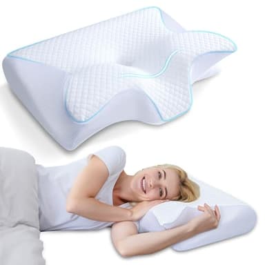HOMCA Cuscino Ortopedico, 2 in 1 Cuscino Ergonomico in Memory Foam per Dormire, Cuscino per Supporto Cervicale con Federa Sfoderabile e Lavabile, 60x40x11/13 cm