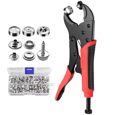 XUNTOP Pinze per Bottoni a Pressione Regolabile Kit di Strumenti per Bottoni a Scatto con 40 Chiusure a Scatto Per la Riparazione o la Sostituzione di Chiusure Metalliche su Coperture di Barche, Pelle