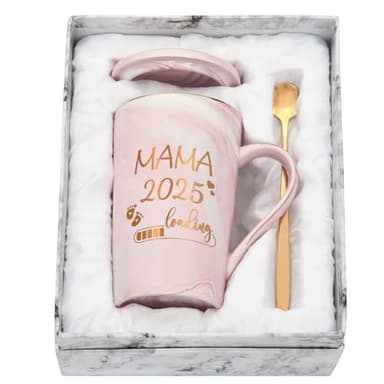 Joymaking Tazza da caffè Gravidanza regalo per le future mamme – Mama Loading 2025 – regalo per donne incinte, 400 ml, rosa
