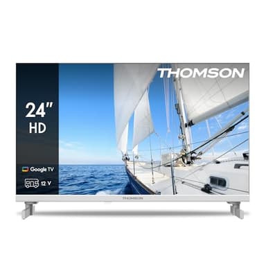 Thomson 24 pollici (60cm) Google TV HD Bianco Adattatore 12V Controllo Vocale Smart TV - 24HG2S14CW - 2024