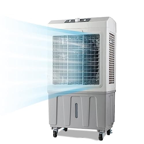 Raffreddatore D'aria Evaporativo con Ruota, Serbatoio Dell'acqua da 70L e 3 Velocità Della Ventola, Oscillazione di 120°, Raffreddatore D'aria Industriale per Uso Commerciale All'aperto