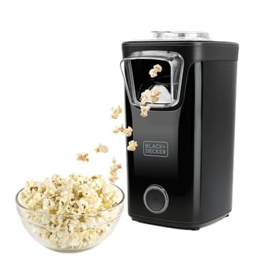 BLACK+DECKER BXPC1100E - Popcorn Popper, 1100W, macchina per popcorn senza olio, formato compatto, pronto in 3 minuti, misurino multifunzione, cottura ad aria calda, nero