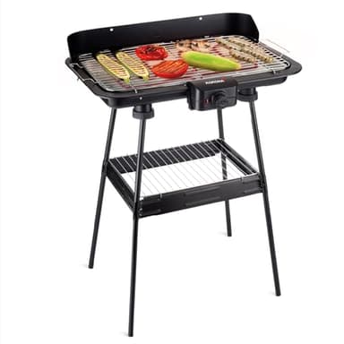 Korona 46221 - Barbecue elettrico con griglia XXL (51 x 30 cm), 2200 Watt, protezione dal vento, spia di controllo, interruttore di sicurezza, regolazione continua della temperatura