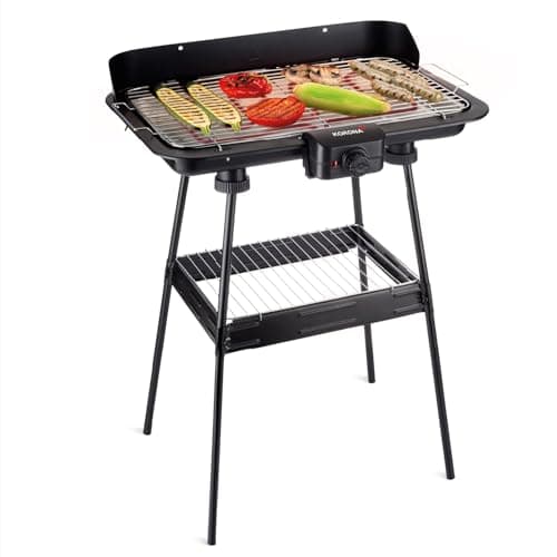 Korona 46221 - Barbecue elettrico con griglia XXL (51 x 30 cm), 2200 Watt, protezione dal vento, spia di controllo, interruttore di sicurezza, regolazione continua della temperatura