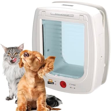 Ferplast SWING MICROCHIP L Gattaiola Universale Cani e Gatti - 4 Modalità Chiusura - Sistema Antivento - Ammortizzatore Chiusura - Anti Oscillazione Magnetico - Indicatore Direzione - Bianco
