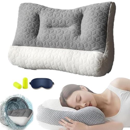 NNBWLMAEE Restiva, Cuscino per apnea notturna, cuscino ortopedico a trazione cervicale, per chi dorme sul fianco, sulla schiena, sullo stomaco, protegge collo e spalle (grigio, cuscino alto (9 cm)