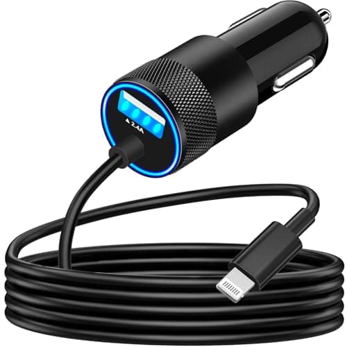 [Certificato Apple MFi] Caricabatteria da auto per iPhone a ricarica rapida, Rombica 4.8A Dual USB Car Power Accendisigari USB con cavo Lightning da 1,8 m per iPhone 14 13 12 11 Pro Max XS Mini XR SE