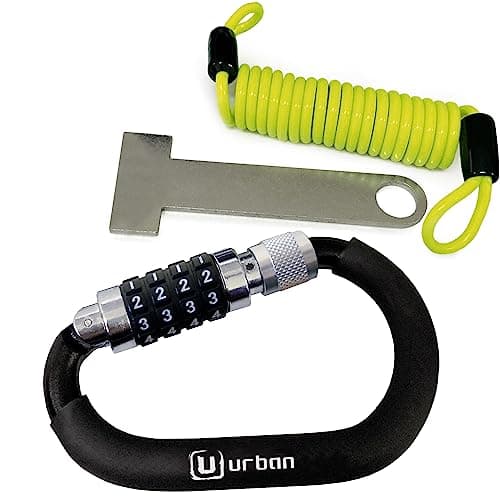 URBAN UR140 Lucchetto Casco Moto, Bici, Multiuso, Moschettone Sicurezza con Combinazione 4 Codice Più Sicuro, Kit Lucchetto Bici + Gancio Casco + Cavo Flessibile In Acciaio + Adattatore Casco